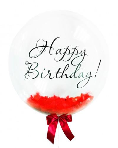 Гелієва кулька Bubble з червоним пір’ям Happy birthday